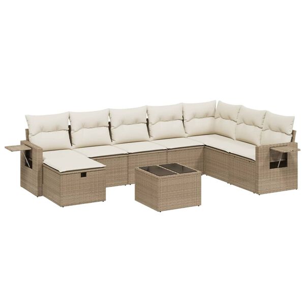 vidaXL Set Divano da Giardino 9 pz con Cuscini Beige in Polyrattan