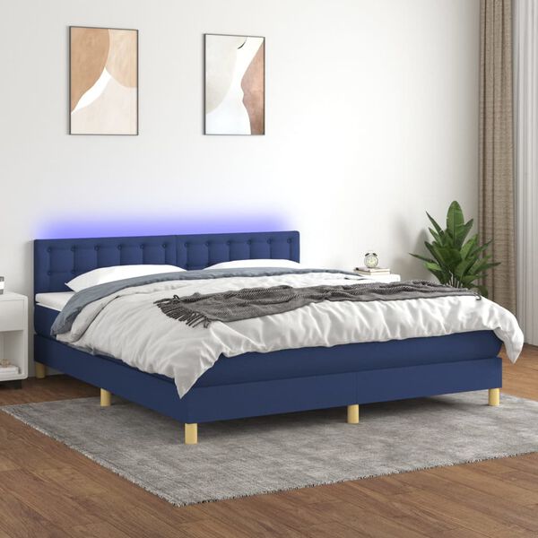vidaXL Letto a Molle con Materasso e LED Blu 180x200 cm in Tessuto