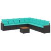 vidaXL Set Divani da Giardino 10 pz con Cuscini Nero in Polyrattan