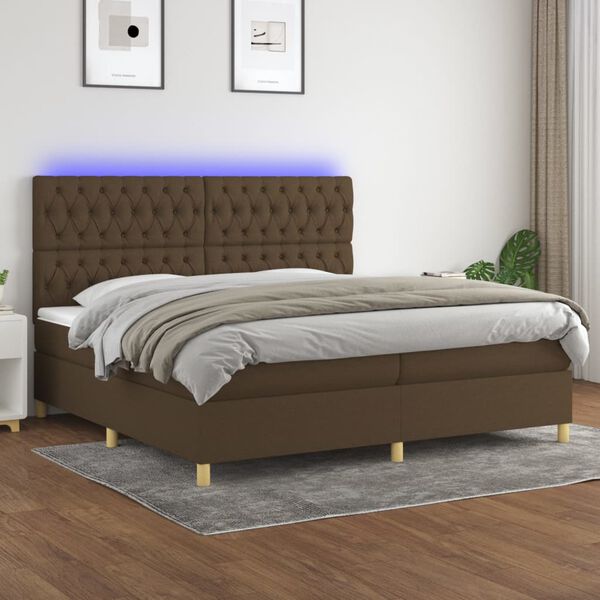 vidaXL Letto a Molle Materasso e LED Marronescuro 200x200cm in Tessuto