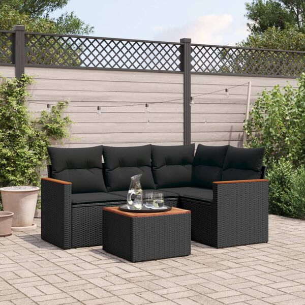 vidaXL Set Divani da Giardino 5 pz con Cuscini in Polyrattan Nero