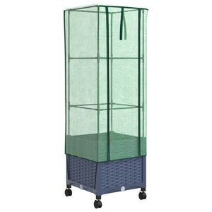 vidaXL Vaso da Giardino con Copertura per Serra e Ruote Blu Grigio PP