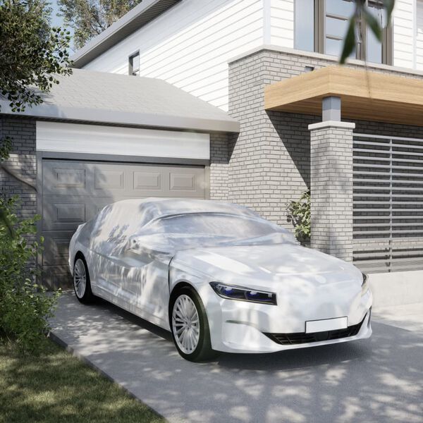 vidaXL Mezza Copertura Auto con Ganci Argento M PEVA