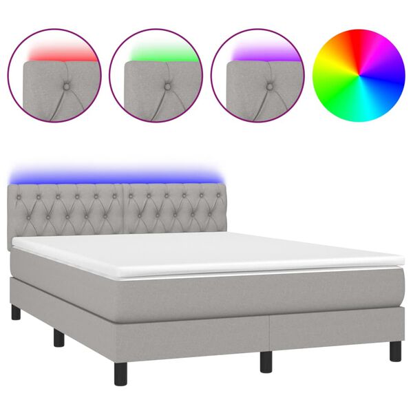 vidaXL Letto a Molle Materasso e LED Grigio Chiaro 140x190 cm Tessuto