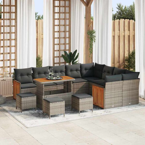 vidaXL Set Divano da Giardino con cuscino 14 pcs Grigio polyrattan