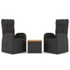 vidaXL Set Mobili Giardino 3pz Nero Polyrattan e Legno Massello Acacia