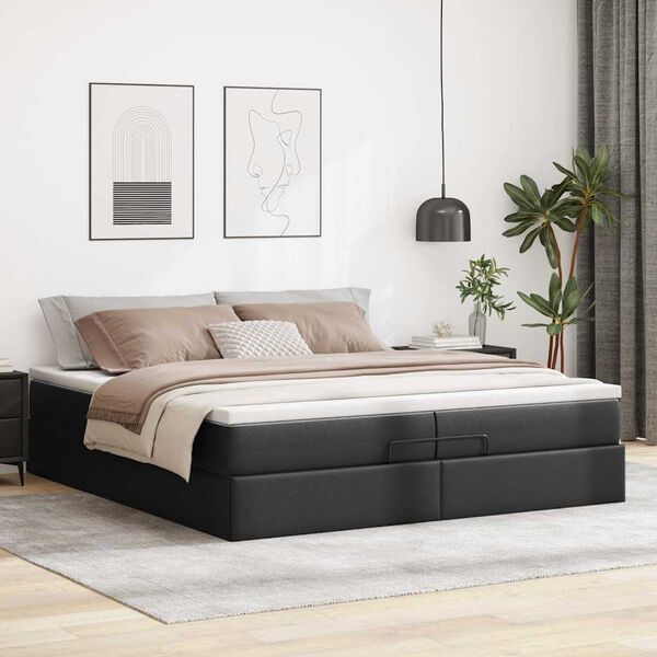 vidaXL Struttura Letto Pouf con Materassi Nero 200x200 cm Similpelle