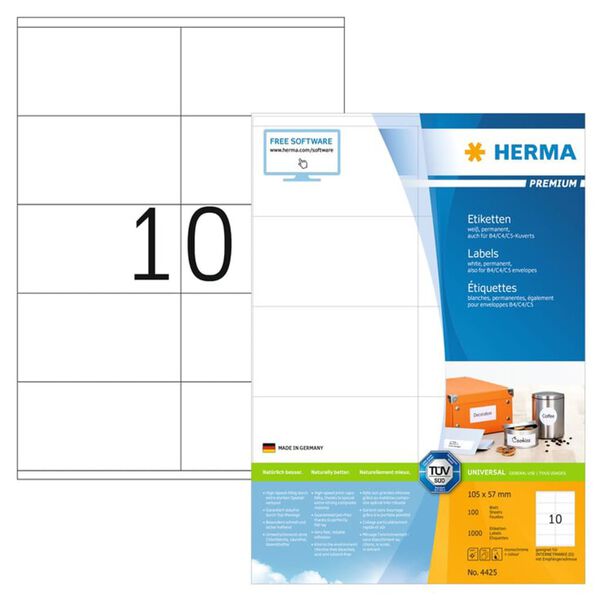 HERMA Etichette Permanenti PREMIUM A4 105x57 mm 100 Fogli