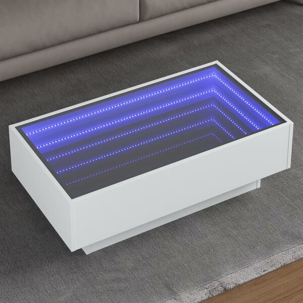 vidaXL Tavolino Salotto con LED Bianco 90x50x30 cm Legno Multistrato