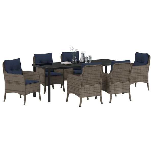 vidaXL Set da Pranzo per Giardino con cuscino 7 pcs Grigio polyrattan