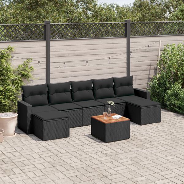 vidaXL Set Divani da Giardino con Cuscini 8 pz Nero in Polyrattan