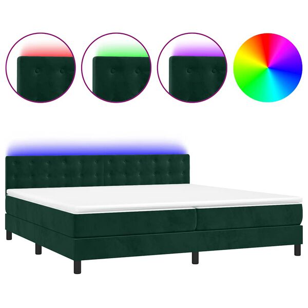 vidaXL Letto a Molle con Materasso e LED Verde Scuro 200x200cm Velluto