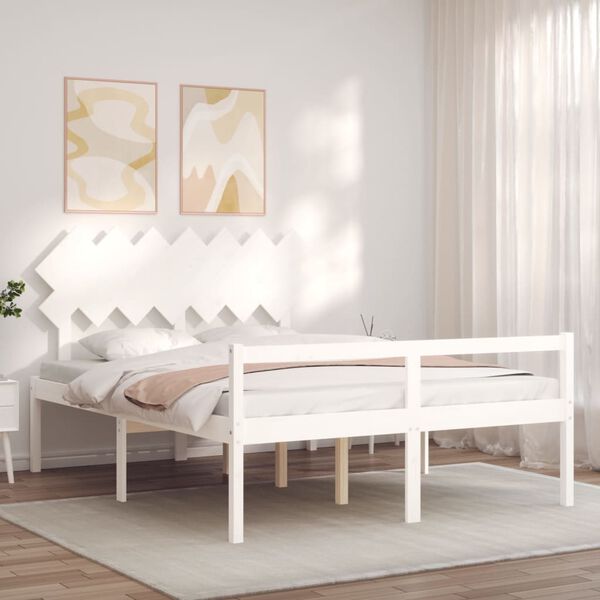vidaXL Letto per Anziani con Testiera Bianco 140x190 cm Legno Massello