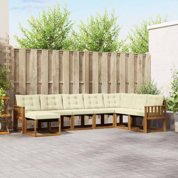 vidaXL Set di divani da esterno con cuscino 8 pcs Naturale e Crema