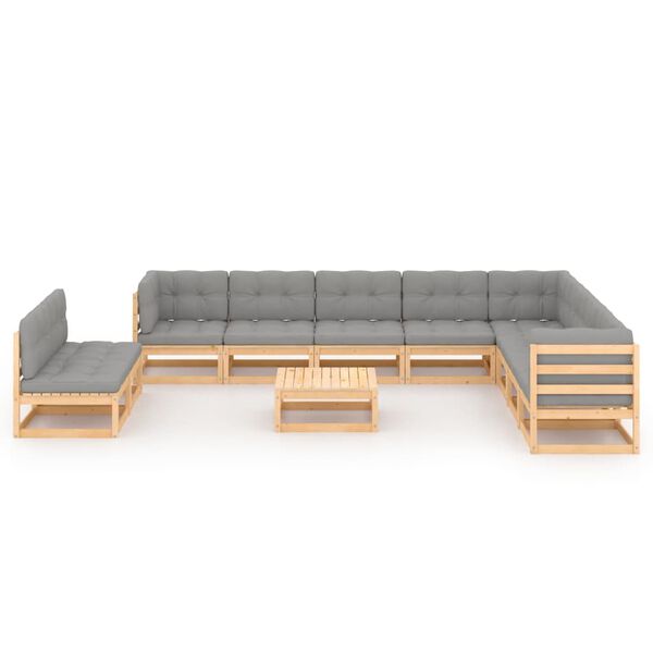 vidaXL Set Divani Giardino 11 pz con Cuscini in Legno Massello di Pino