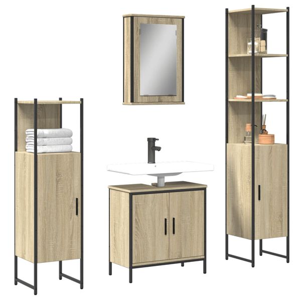 vidaXL Set Mobili da Bagno 4 pz Rovere Sonoma in Legno Multistrato