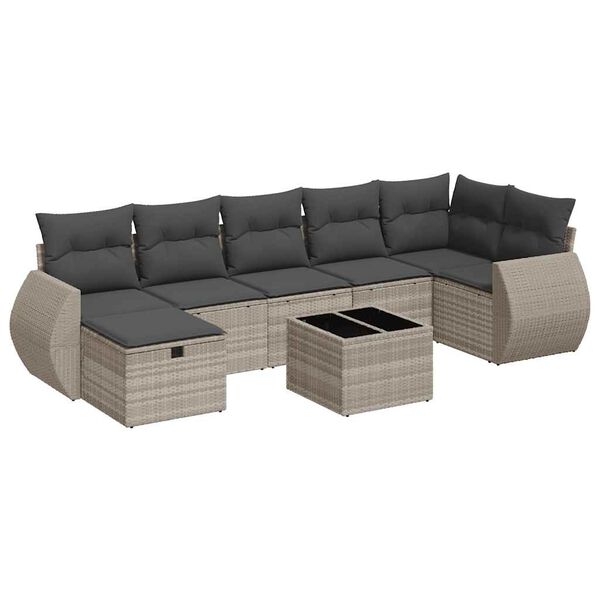 vidaXL Set Divani da Giardino 7pz con Cuscini Grigio Chiaro Polyrattan