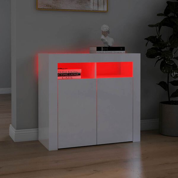 vidaXL Credenza con Luci a LED Bianco Lucido 80x35x75 cm