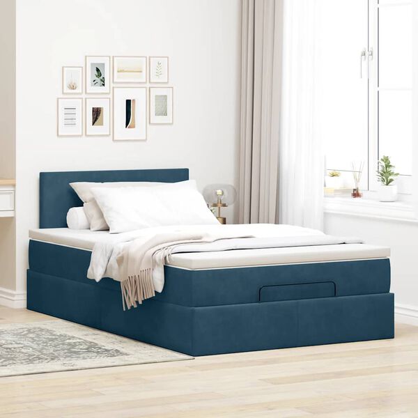 vidaXL Pouf Letto con Materasso Blu Scuro 120x190 cm Velluto