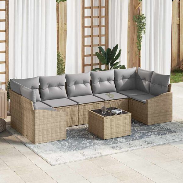 vidaXL Set di divani con cuscino 8 pcs Beige e grigio polyrattan