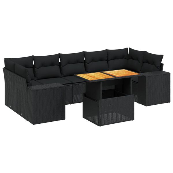 vidaXL Set Divani da Giardino con Cuscini 8 pz Nero in Polyrattan