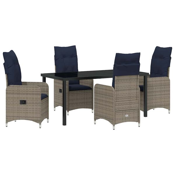 vidaXL Set di tavolo e sedie con cuscino 5 pcs Grigio Rattan in PE