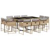 vidaXL Set Pranzo da Giardino 11 pz con Cuscini Beige Misto Polyrattan