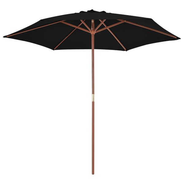 vidaXL Ombrellone da Giardino con Palo in Legno 270 cm Nero