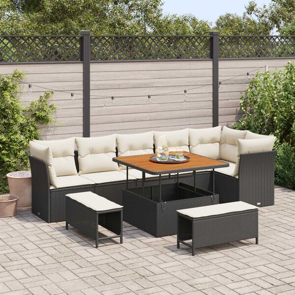 vidaXL Set Divano da Giardino con cuscino 9 pcs Nero e crema