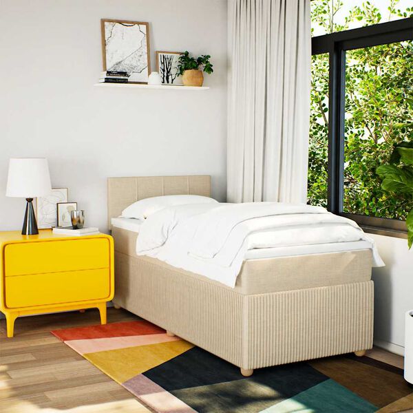 vidaXL Giroletto a Molle con Materasso Crema 90x190 cm in Tessuto