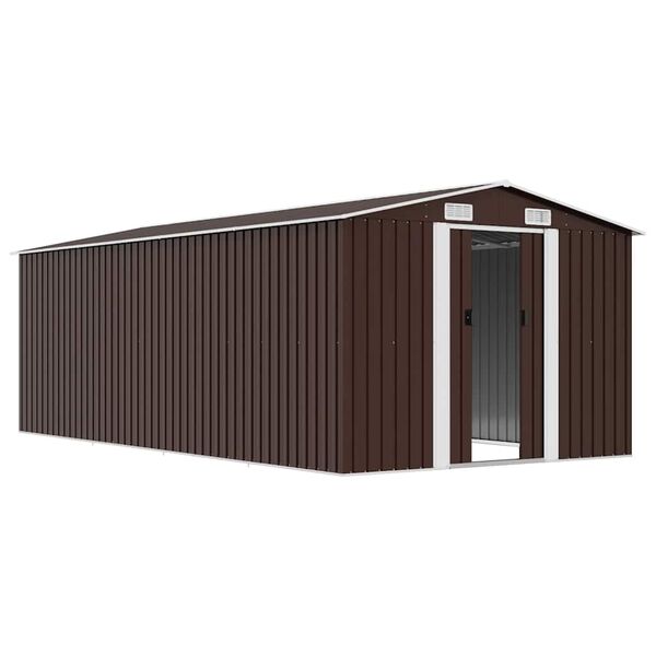 vidaXL Casetta da Giardino 257x489x181 cm in Metallo Marrone
