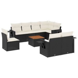 vidaXL Set Divani da Giardino 9 pz con Cuscini Nero in Polyrattan