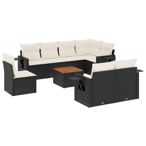 vidaXL Set Divani da Giardino 9 pz con Cuscini Nero in Polyrattan