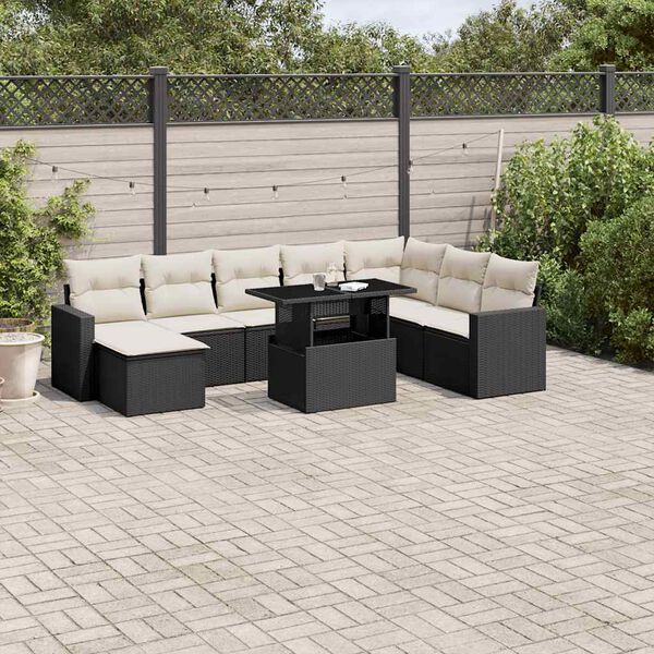 vidaXL Set Divani da Giardino 9 pz con Cuscini Nero in Polyrattan