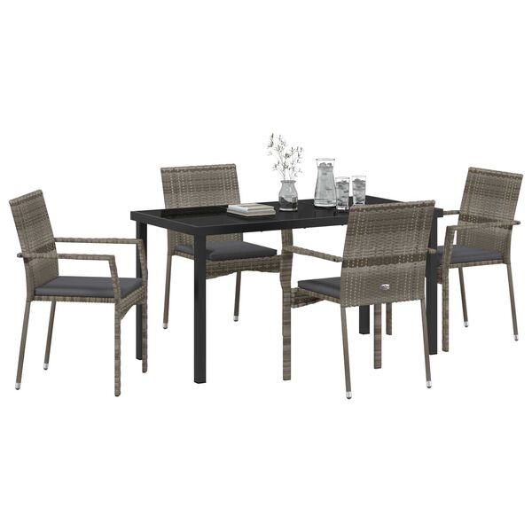 vidaXL Set da Pranzo per Giardino con cuscino 5 pcs Grigio polyrattan