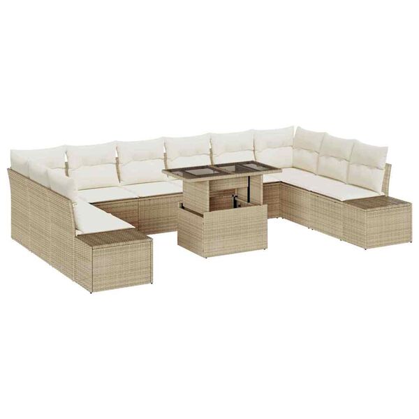 vidaXL Set Divano da Giardino 11 pcs Beige Poly Rattan