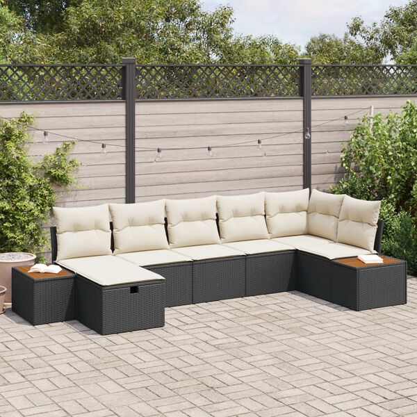 vidaXL Set Divano da Giardino con cuscino 7 pcs Nero Poly Rattan