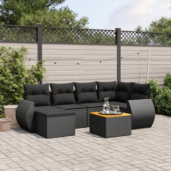 vidaXL Set Divani da Giardino con Cuscini 7pz Nero Polyrattan