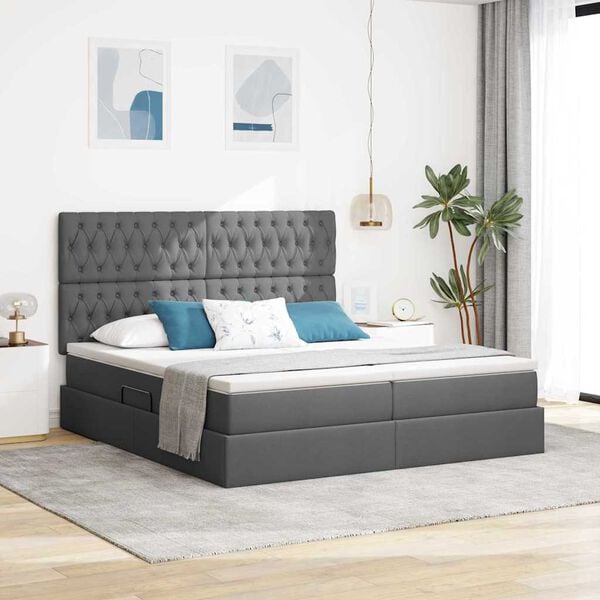 vidaXL Letto con Contenitore Grigio scuro 180 x 200 cm Pelle Sintetica