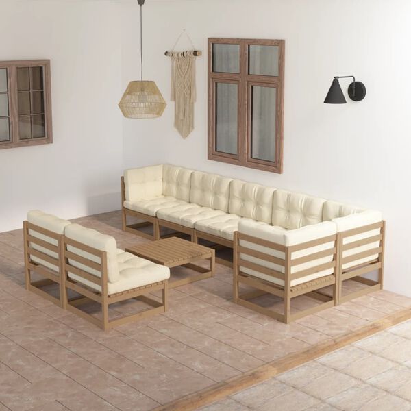 vidaXL Set Salotto Giardino 9 pz con Cuscini in Legno Massello di Pino