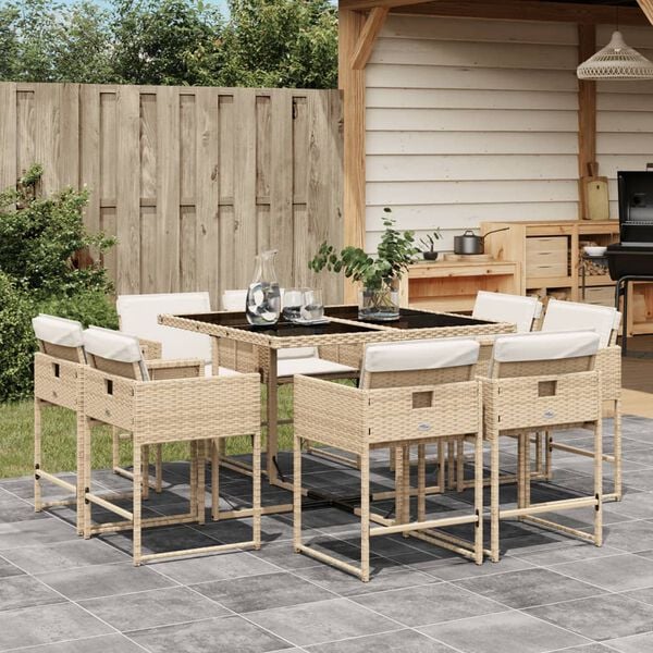 vidaXL Set da Pranzo da Giardino 9 pz con Cuscini Beige in Polyrattan