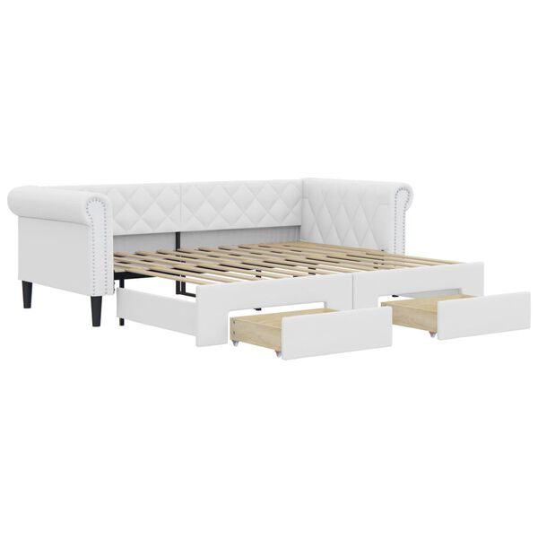 vidaXL Divano Letto Estraibile con Cassetti Bianco 90x200cm Similpelle
