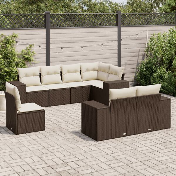 vidaXL Set Divani da Giardino 8 pz con Cuscini Marrone in Polyrattan