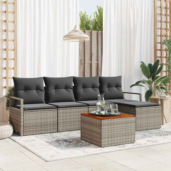 vidaXL Set Divano da Giardino con cuscino 6 pcs Grigio polyrattan
