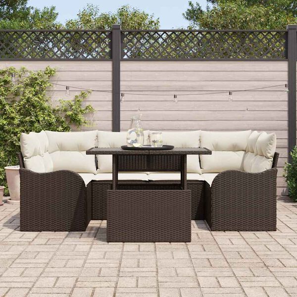 vidaXL Set Divano da Giardino con cuscino 7 pcs Marrone Poly Rattan
