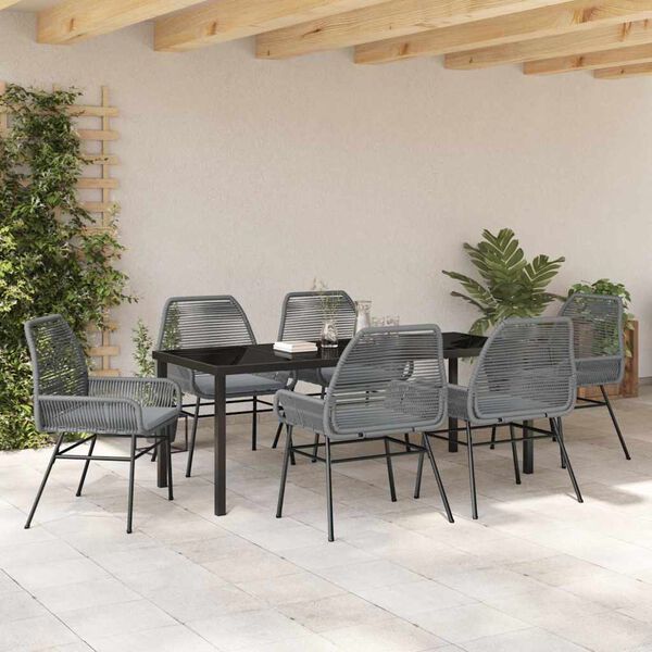 vidaXL Set da Pranzo per Giardino con cuscino 7 pcs Grigio polyrattan