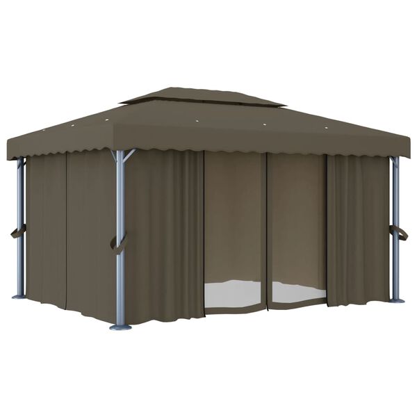 vidaXL Gazebo con Tende e Stringa di Luci LED 4x3 m Grigio Talpa