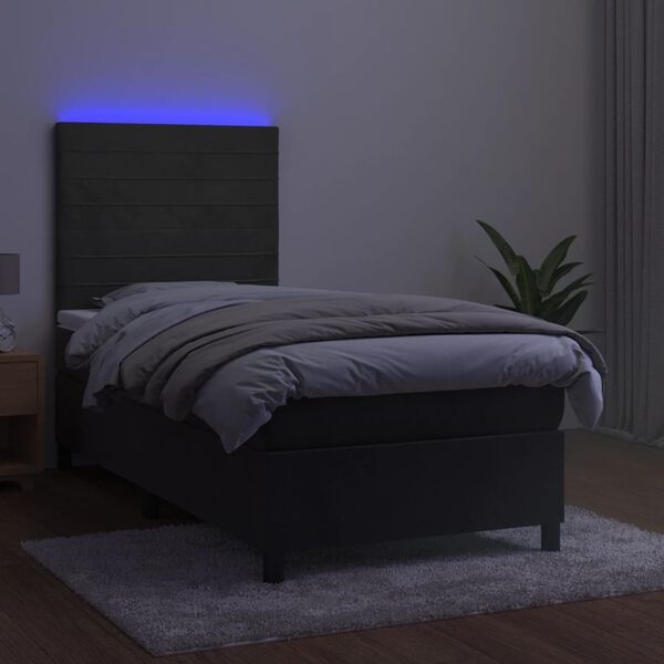 vidaXL Letto a Molle con Materasso e LED Grigio Scuro 90x190cm Velluto