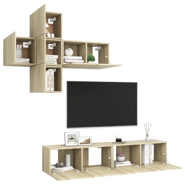 vidaXL Set di Mobili Porta TV 7 pz Rovere Sonoma in Legno Multistrato