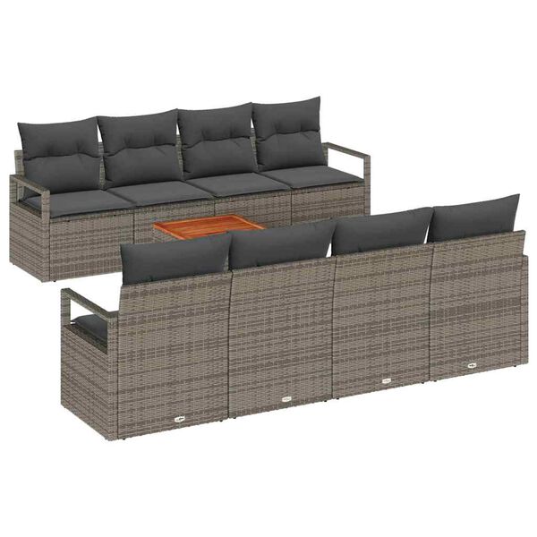 vidaXL Set Divano da Giardino con cuscino 9 pcs Grigio polyrattan